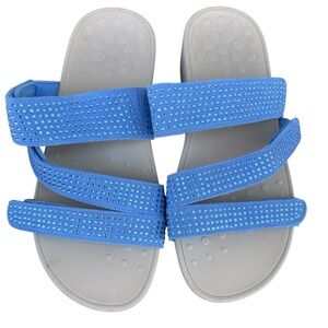 Vionic Blue Rhinestone Suede Sandals Platform Alexis Wedge Heel Slide Sz 8 Wide